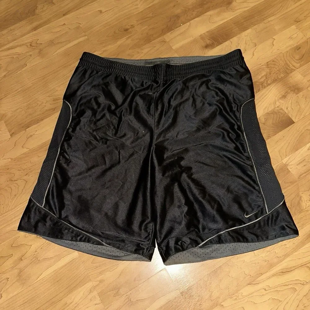 Vintage Nike Shorts Mens Blue‎ Gray Black Reversible Shiny Basketball Shorts XXL